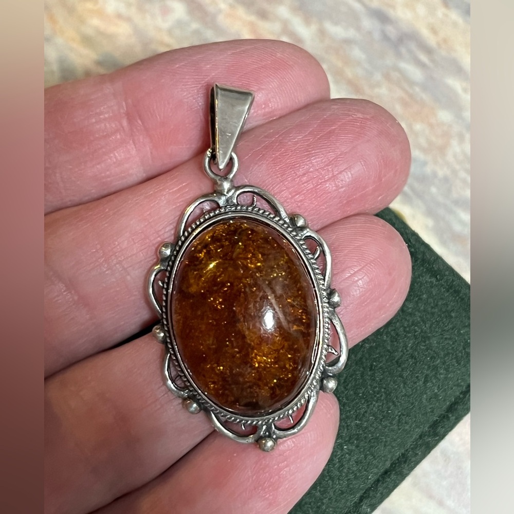 Vintage Sterling Silver Amber? Pendant